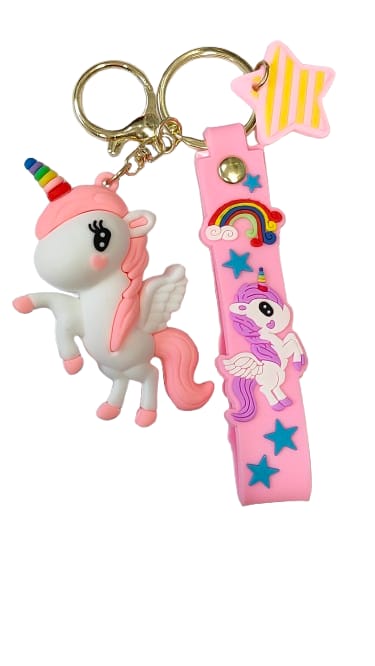 3D Cartoon Character rubber keychain with Strap Charm & Metal Hook.
