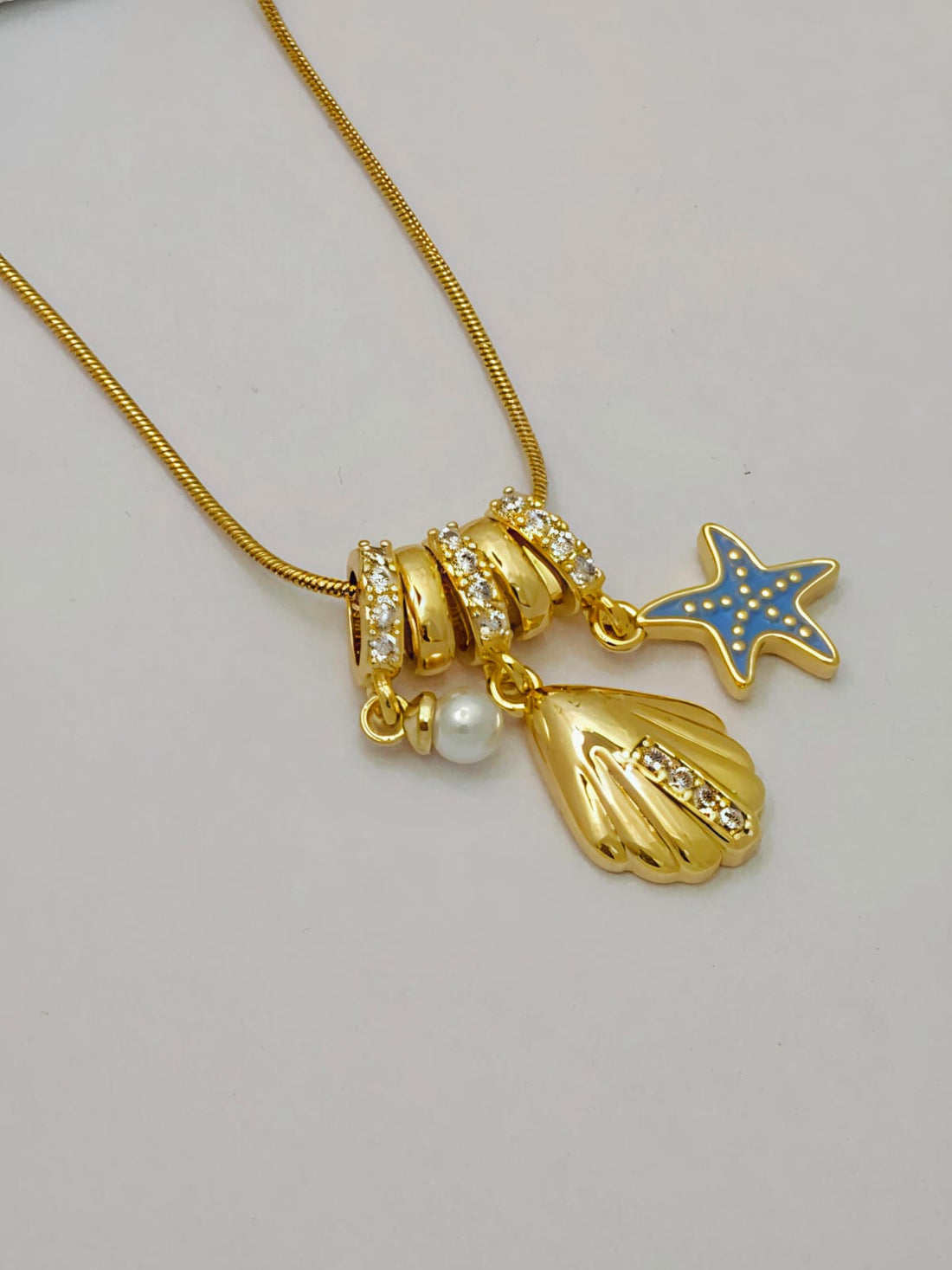 Anti-tarnish Starfish, Shell Charms Pendant Chain