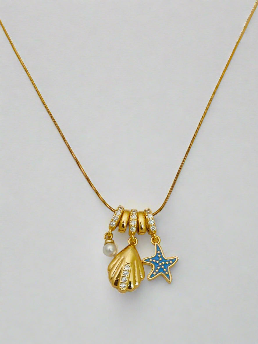 Anti-tarnish Starfish, Shell Charms Pendant Chain