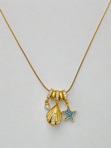 Anti-tarnish Starfish, Shell Charms Pendant Chain