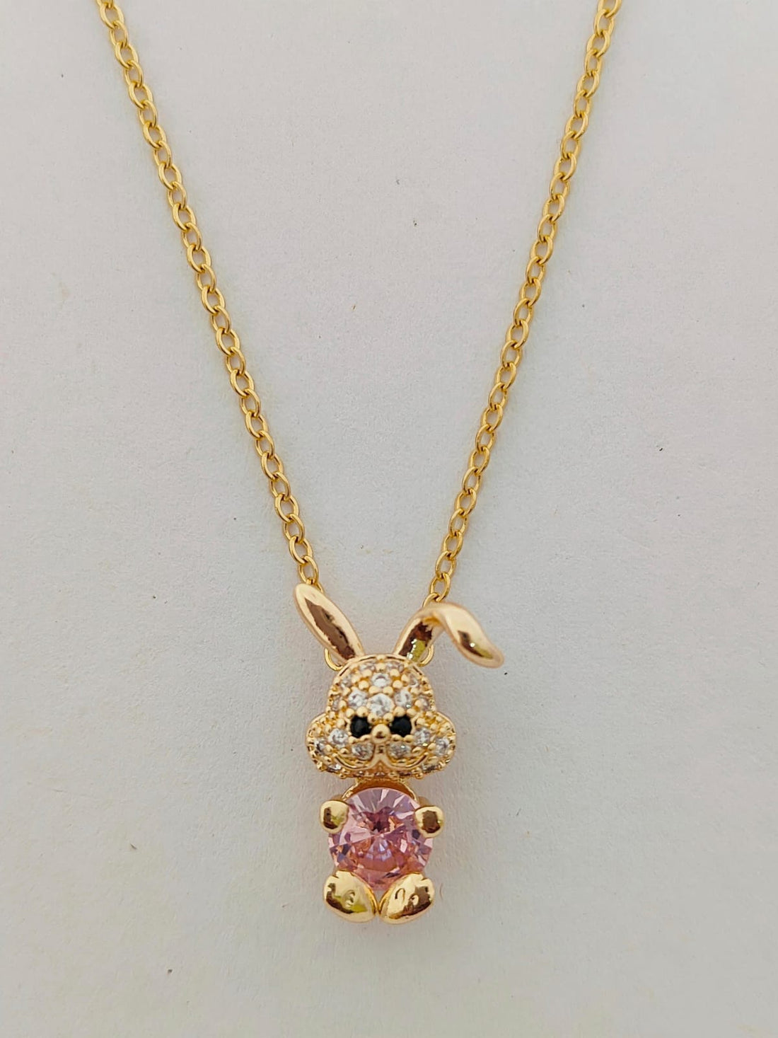 Anti-tarnish Pink Diamond Bunny Pendant Chain